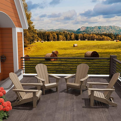 WO WESTIN OUTDOOR HDPE Laguna Outdoor Folding Poly Adirondack Chair (Set of 4), Weathered Wood