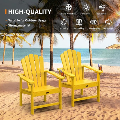 VINGLI Plastic Folding Adirondack Chair with Cup Holder, 100% Recyclable HDPE Material, 380lb Weight Capacity for Outdoor Pool Patio Lounge Chair Lawn Furniture Fire Pit, 4 Pack, Lemon Yellow