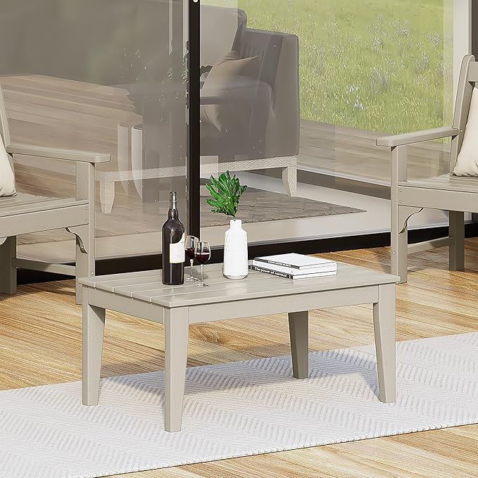 WestinTrends Malibu Low Outdoor HDPE Patio Rectangle Coffee Table, Sand