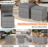 RELAX4LIFE Wicker Outdoor Storage Ottoman - 2-Piece Rattan Footstool w/Removable Cushion - Photo 6