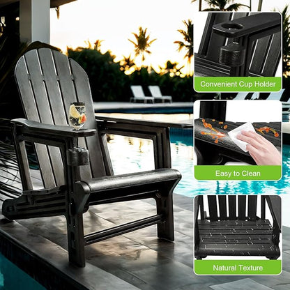 Adirondack Chair, HDPE Plastic Adirondack Chairs for All Weather，Fire Pit Chair, Patio Chairs with 1 Cup Holder, Outdoor Lawn Chairs for Poolside,Backyard, Deck,Patio Garden, Black