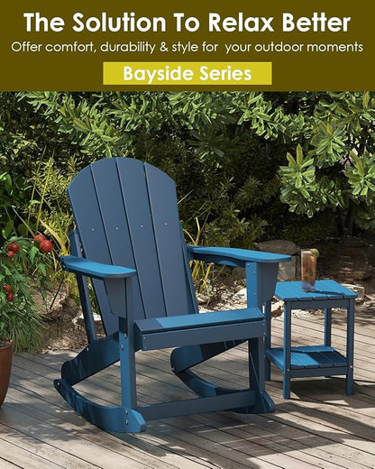 GREENVINES Adirondack-Rocking-Chairs | Set of 4 | HDPE Plastic | Porch Rocker Chair | for Outdoor Patio Deck | Weatherproof | Blue