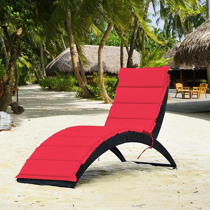 Tangkula Foldable Patio Lounge Chair, Outdoor Rattan Lounger Chaise, Portable Patio Chaise with Cushion - Photo 4
