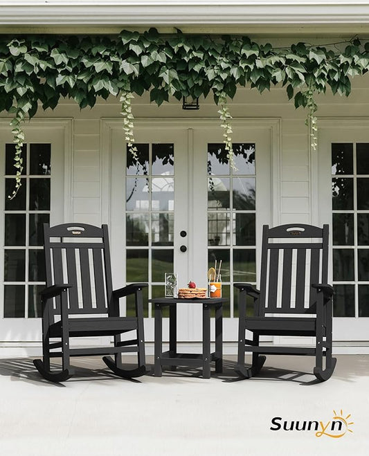 Oversized Outdoor Rocking Chair, High Back Porch Rocker Chair, HDPE All Weather Resistant Rocking Chairs for Patio, 380lbs Weight Capacity, Black