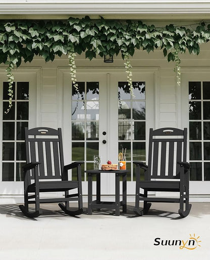 Oversized Outdoor Rocking Chairs Set of 4, High Back Porch Rocker Chair, HDPE All Weather Resistant Rocking Chairs for Patio, 380lbs Weight Capacity, Black