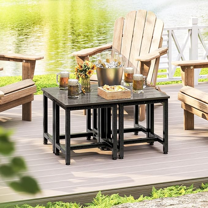 ODK Outdoor Side Tables Set of 2, Adirondack Patio End Table with Weather-Resistant Waterproof Top for Hot Tub Garden, Balcony, Poolside, 2PCS, Grey