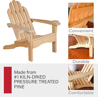 Amish Casual Heavy Duty Adirondack Chair with Cup Holder in Unfinished - Authentic Amish Craftmanship from Treated Pine, Outdoor Chair Made in The USA, 800 Lb Weight Capacity