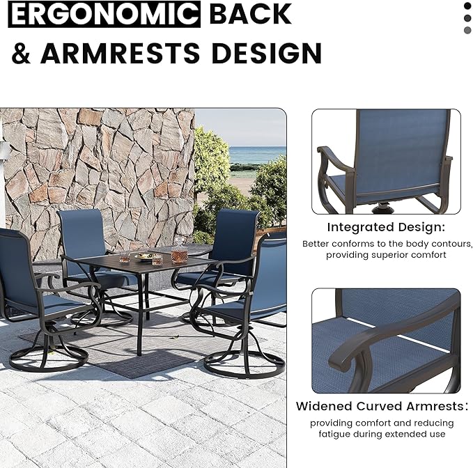 Patio Swivel Chairs Set of 2, Outdoor Dining Chairs with High Back, All-Weather Swivel Rocker Chair for Lawn, Porch or Garden (Navy)