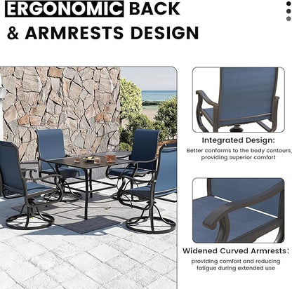 Patio Swivel Chairs Set of 6, Outdoor Dining Chairs with High Back, All-Weather Swivel Rocker Chair for Lawn, Porch or Garden (Navy Blue, 6 PCS)