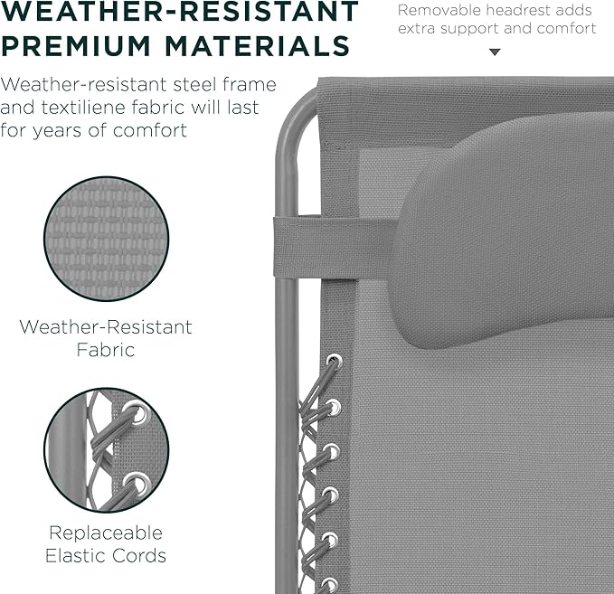 Best Choice Products Oversized Zero Gravity Chair, Folding Outdoor Patio Lounge Recliner w/Cup Holder Accessory Tray, Pillow - Dove Gray