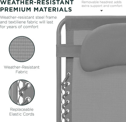 Best Choice Products Oversized Zero Gravity Chair, Folding Outdoor Patio Lounge Recliner w/Cup Holder Accessory Tray, Pillow - Dove Gray