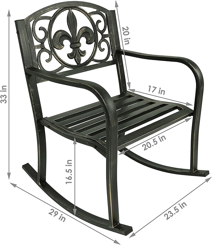 Sunnydaze Outdoor Rocking Chair for Lounging – Durable Metal Patio Chair with Cast Iron & Steel Frame – Ideal for Backyard, Lawn, or Garden – 275lb Capacity