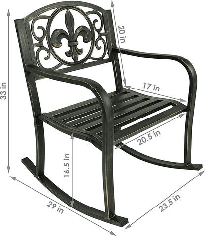 Sunnydaze Outdoor Rocking Chair for Lounging – Durable Metal Patio Chair with Cast Iron & Steel Frame – Ideal for Backyard, Lawn, or Garden – 275lb Capacity