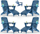 Ciokea Folding Adirondack Chair Set of 4 with Retractable Ottoman Fire Pit Patio Chair with Pull Out Foot Rest Weather - Photo 1
