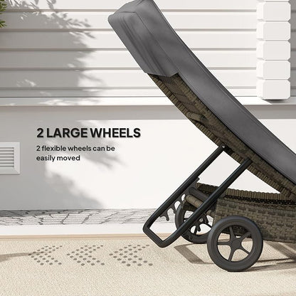 Outsunny Wicker Chaise Lounge Chair Outdoor with Wheels & Cushion, PE Rattan Patio Lounge Chair with 5-Level Adjustable Backrest for Poolside, Garden, Gray