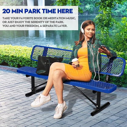 Ceridwen Outdoor Benches Heavy Duty Steel Frame Park Bench with Backrest Bench,Park Bench Steel Mesh Outdoor Bench for Garden,Weatherproof Outdoor Bench for Garden (Blue, 6FT)