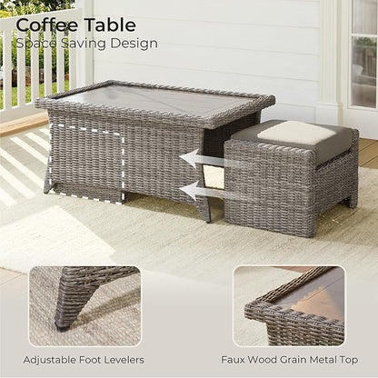 CHITA Patio Wicker Coffee Table with Fully Wrapped Edges, Outdoor Rattan Rectangular Coffee Table for Backyard, Balcony, Apartment, or Porch
