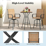 Tangkula Outdoor Swivel Bar Stools Set of 4, Bar Height Tall Patio Chairs with Armrests & High Back - Photo 7