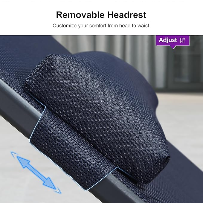 PURPLE LEAF Patio Lounge Chair Set Outdoor Chaise Lounger Aluminum Frame with 2 Side Table and Wheels for Pool Outside Sunbathing Tanning Recliner Including Pillows Navy Blue