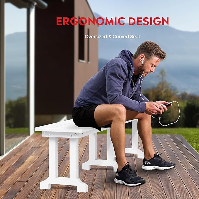Costaelm Outdoor Benches Weatherproof, Park Long Bench Poly Lumber Backless for Entryway Front Porch Garden Bench Seat for Patio, White