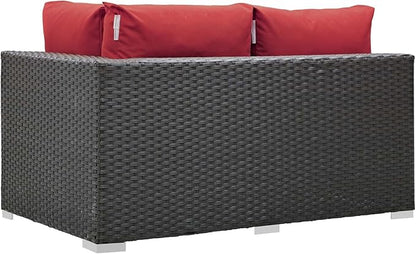 Modway Sojourn Wicker Rattan Outdoor Patio Sunbrella Fabric Right-Arm Loveseat in Canvas Red