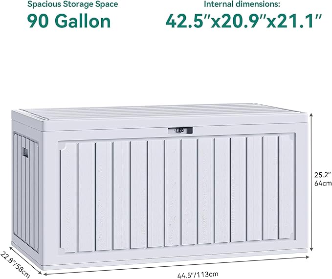 YITAHOME 90 Gallon Large Deck Box, Double-Wall Resin Outdoor Storage Boxes, Deck Storage for Patio Furniture, Cushions - Photo 7