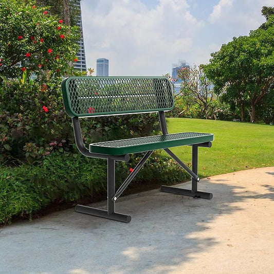 48" Metal Park Benches for Outside - Green Outdoor Benches Heavy Duty Garden Weatherproof Bench with Backrest, Buddy Bench for Schools,Commercial Benches for Shopping Mall, Store, Yard, Patio
