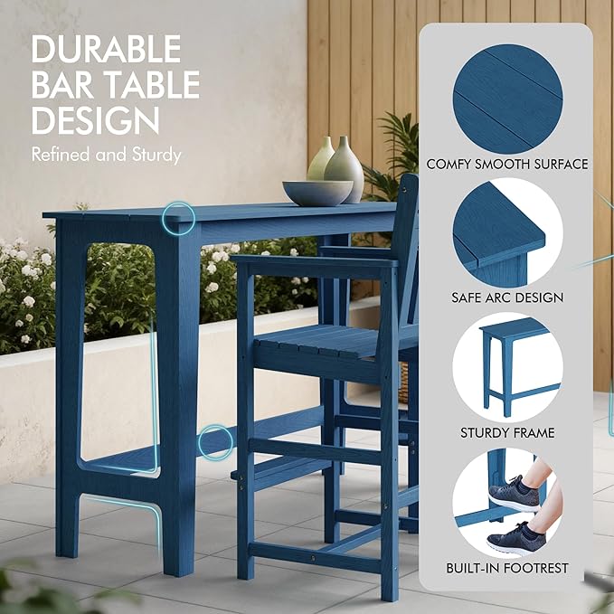 Ciokea 3 Pcs Outdoor Bar Height Table Set, 60" Extra Long Rectangle High Top Table and 2 Oversized Adirondack Chairs - Photo 5