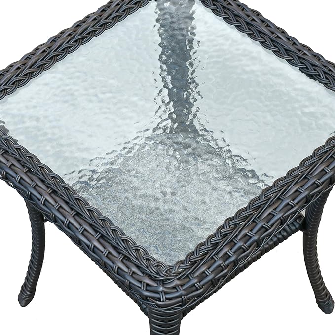 ATR ART TO REAL Outdoor Side Table, Indoor Outdoor Tempered Glass Top Wicker Coffee Bistro Table, All-Weather Patio Square Storage End Table, Steel Frame, 20''x 20''x20''