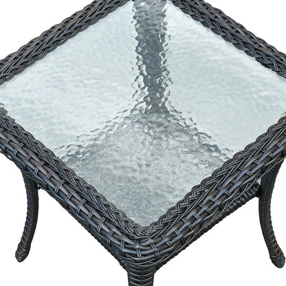 ATR ART TO REAL Outdoor Side Table, Indoor Outdoor Tempered Glass Top Wicker Coffee Bistro Table, All-Weather Patio Square Storage End Table, Steel Frame, 20''x 20''x20''