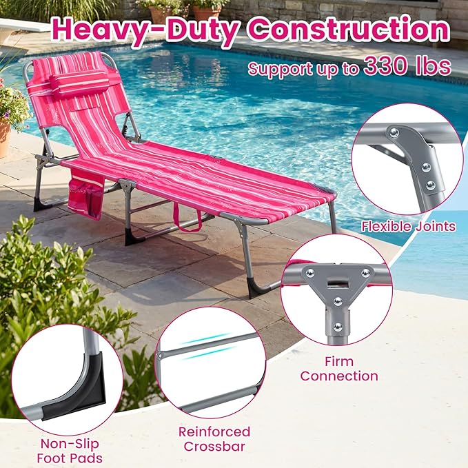 Giantex Face Down Tanning Chair, Folding Beach Lounge Chair w/ 4-Position Adjustable Backrest - Photo 6