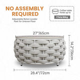Short Round Patio Coffee Table: Hand Woven Rope Side Tables Assembled - Aluminum Outdoor Accent Table Modern - Metal - Photo 2