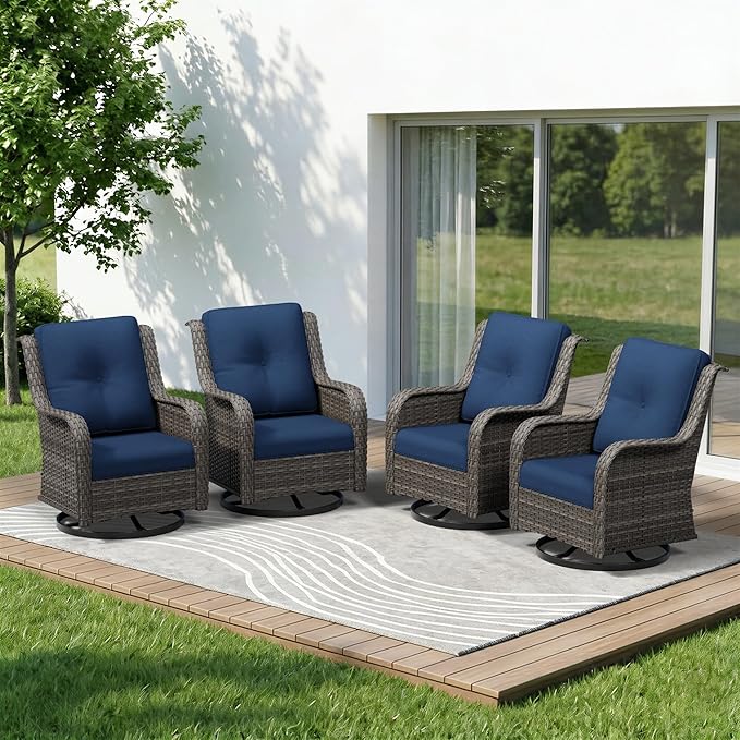 4 Piece Outdoor Swivel Rocker Patio Chairs Set, Patio Chairs Set of 4 with Thickened Olefin Cushions - Photo 1