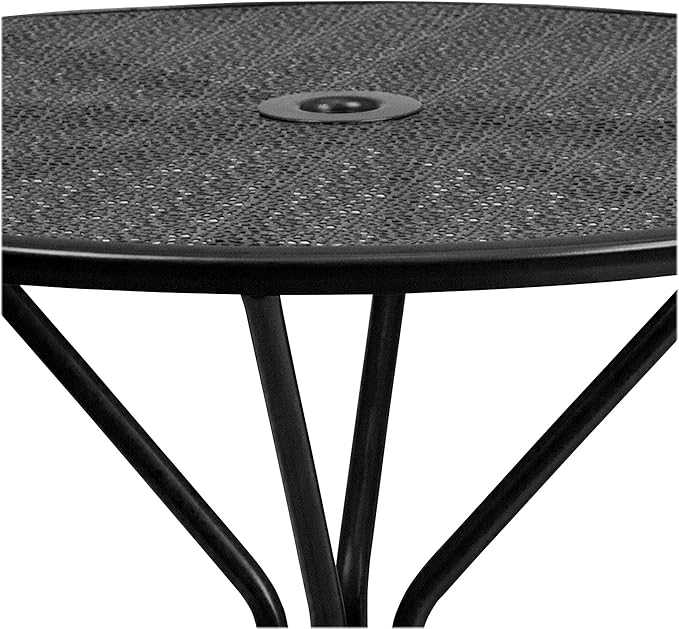 Flash Furniture Oia Commercial Grade 35.25" Round Black Indoor-Outdoor Steel Patio Table with Umbrella Hole - Photo 5