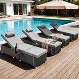 Outdoor Chaise Lounge with Adjustable Backrest Set of 4, 6-Position Reclining Lounger Pool Chair - Photo 1