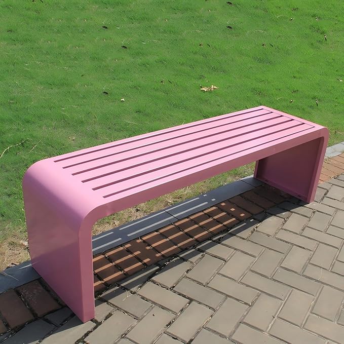 Metal Garden Bench, 100/120/150/180 Cm Outdoor Benches Weatherproof 2-5 Person, Patio Benches for Outdoors Cast Iron Metal Frame, Patio Lawn Porch Bench Seat Backless(Pink,180 cm/70.87 in)