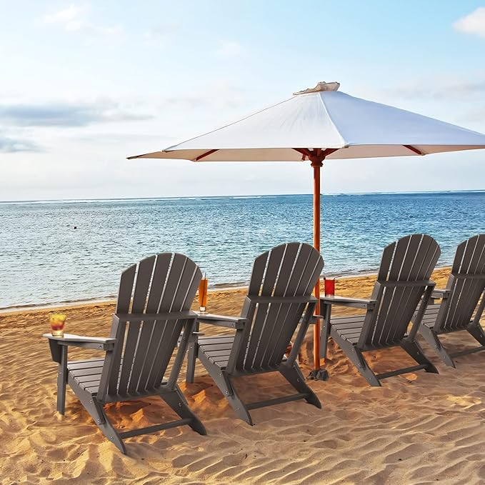 FUNBERRY Folding Adirondack Chair Set of 4, HDPE All Weather Fire Pit Chairs with Cup Holder for Outdoor