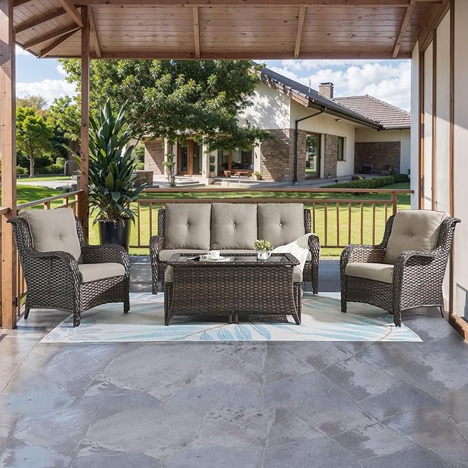 HUMMUH Outdoor Furniture 6 Pieces Patio Furniture Set Wicker Outdoor Sectional Sofa with 2 Patio Chairs, Ottomans - Photo 3