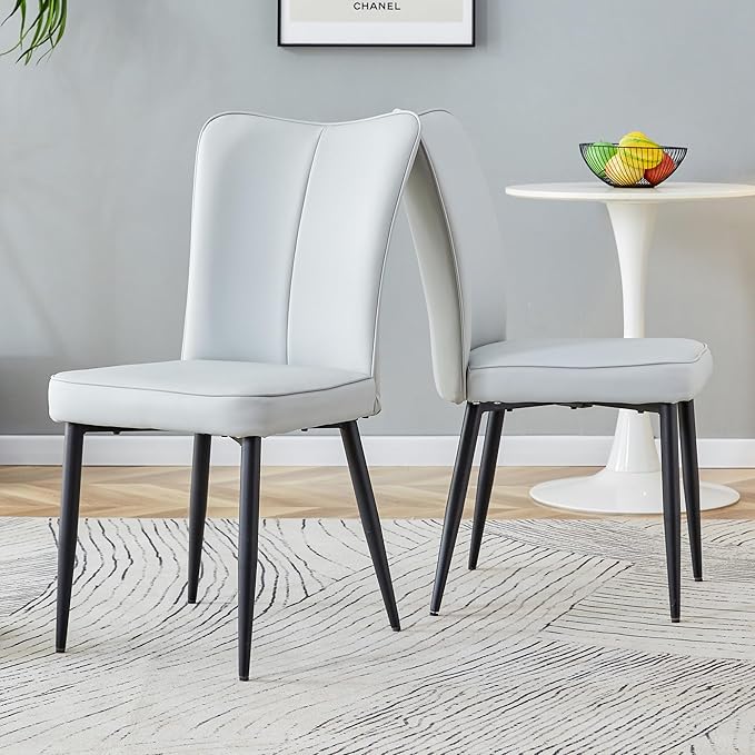 Modern Dining Chairs,Pu Upholstered Leather Chair and Sturdy Metal Legs,Comfortable Ergonomic Large Backrest Design,Applicable to Front Porch,Outdoor Lounge,Garden,Reception Room,Patio,LightGray-PU