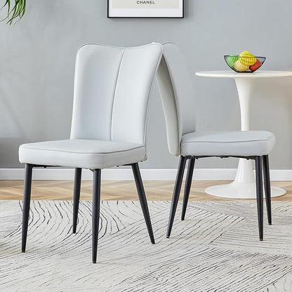 Modern Dining Chairs,Pu Upholstered Leather Chair and Sturdy Metal Legs,Comfortable Ergonomic Large Backrest Design,Applicable to Front Porch,Outdoor Lounge,Garden,Reception Room,Patio,LightGray-PU