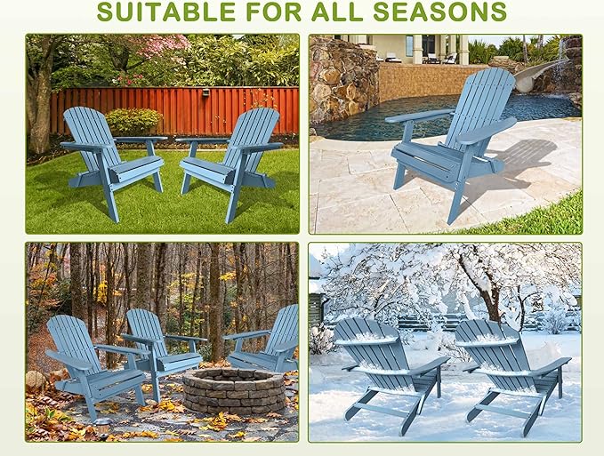 Adirondack Chairs, All-Weather Outdoor Patio Chairs with Wide Armrest, Solid Wood, 350 Lbs, Turquoise Grey - Photo 7