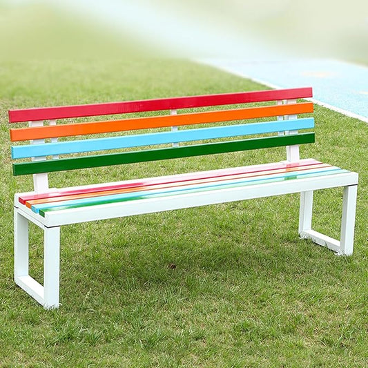 White Outdoor Garden Bench, Metal Patio Furniture Loveseat with Backrest, Versatile Backyard Seating for Indoors & Outdoors, 120cm/27.3in, Perfect for Parks & Patios