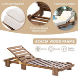 Merax 78.8'' Outdoor Patio Chaise Lounge Chair, Acacia Wood Adjustable Recliner with Headrest and Retractable Side Tray - Photo 4