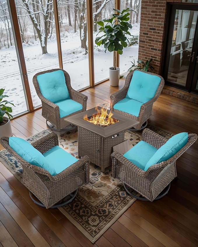 Patio Chairs Outdoor Swivel Glider - Set of 4 High Back Outside Brown Wicker Rattan Rocking Chair with Thick Cushion - Photo 2