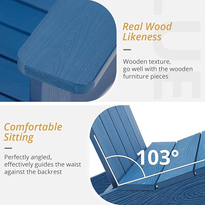 LUE BONA Adirondack Chair, Navy Blue Poly Adirondack Fire Pit Chairs, Modern Plastic Adirondack Chair Weather Resistant for Patio, Porch, Deck, Pool, Garden, Backyard
