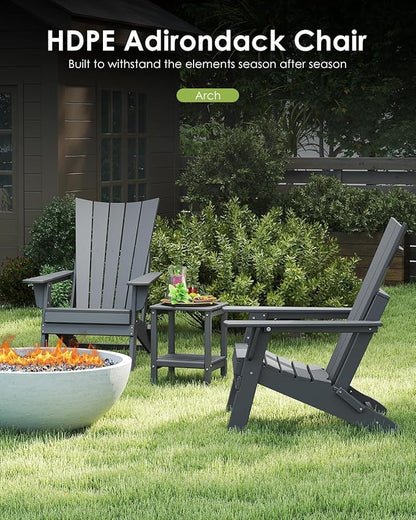 GREENVINES Folding-Adirondack-Chairs-Set-of-6 | HDPE Plastic | Arch Series | Fire Pit Chair | All Weather | for Outdoor Patio Deck Backyard Poolside | Grey