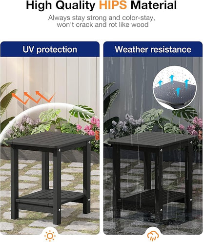 YEFU Outdoor Side Table for Patio: 16" HIPS Weather - Resistant Adirondack Tables Set of 2 - Small Square End Table for Backyard Living Room Bedroom - Indoor Outdoor Double Layer Table Dark Grey