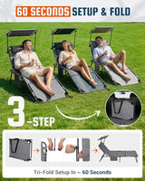 KingCamp Lounge Chair with face Hole & Canopy Shade, 400LBS Folding Portable Tanning Chair with face Hole - Photo 9