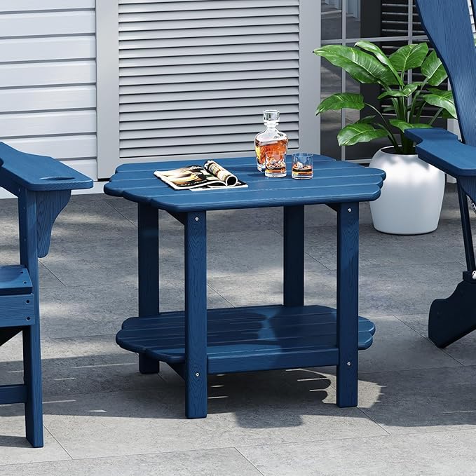 Small Outdoor Side Tables Modern 2-Tier Adirondack Table Rustic End Table HDPE Storage Shelf Industrial Corner - Photo 1