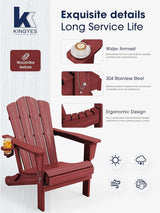 KINGYES Folding Adirondack Chair Set of 4, HDPE All-Weather Patio Chairs with Cup Holder - Photo 6